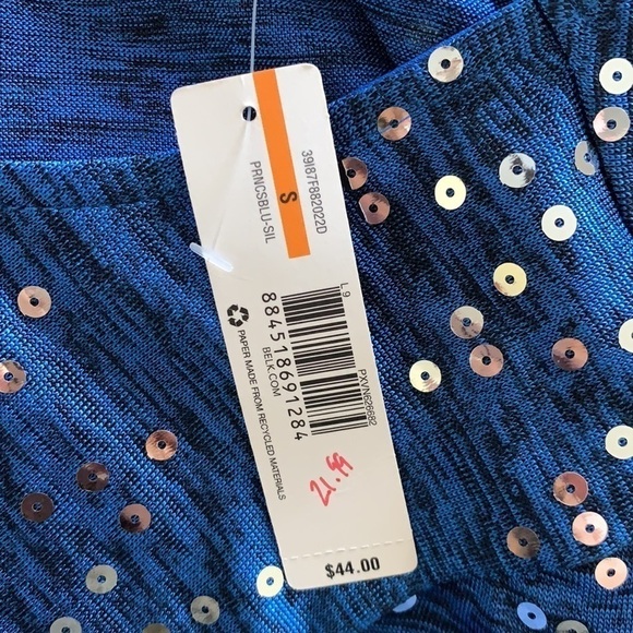 New Directions Asymmetrical Sequined Blouse Blue S - Picture 7 of 8
